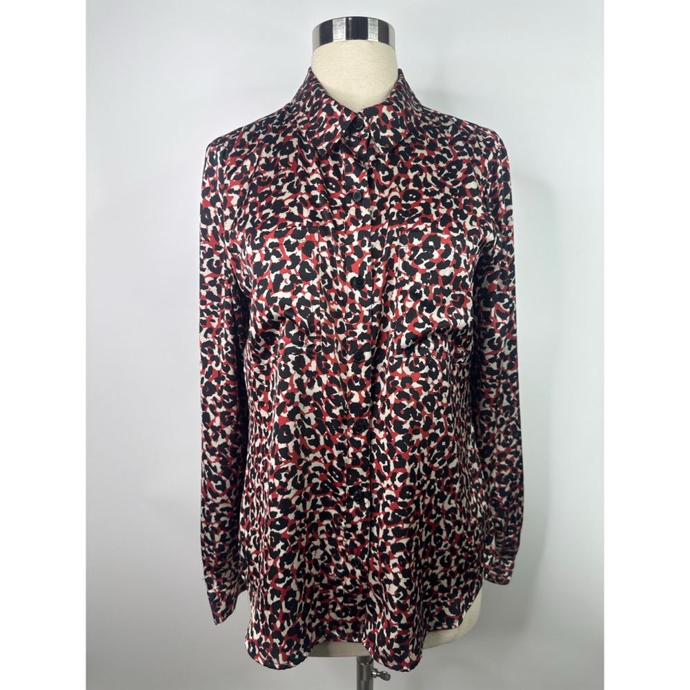 Sanctuary Red and Black Animal Print long sleeve button up  Top